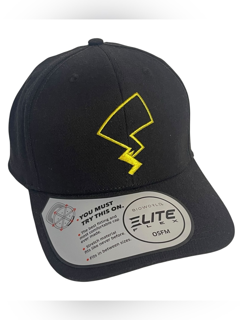 Pokemon Cap Hat Pikachu Thunderbolt Tail SnapBack Stretch Black Elite Flex OSFM